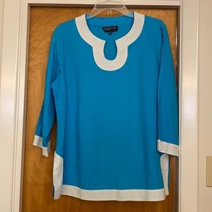 Jones New York Womens Linen Top Tunic Size Medium blue